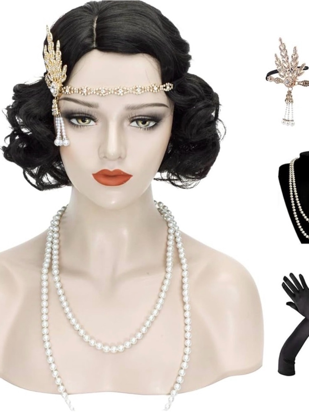 1920s Flapper Costume Accessory Set with Wig